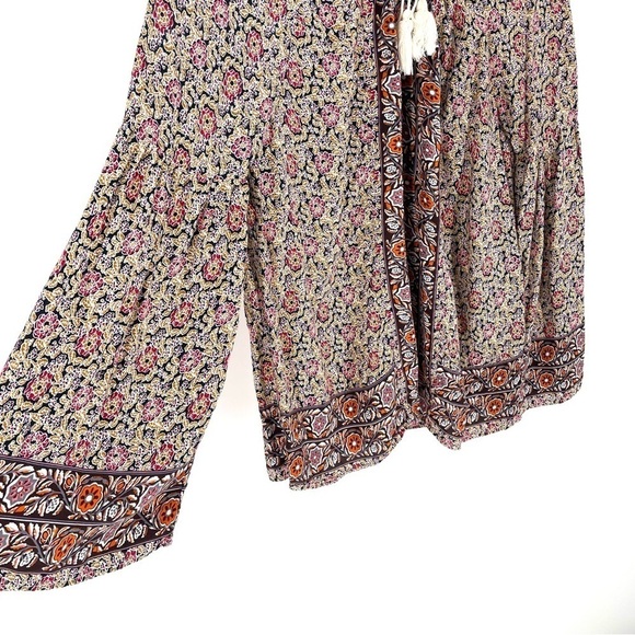 Umgee Boho Peasant Floral Tassel Tie Floral Allover Wide Sleeve Flowy Blouse Top - Picture 3 of 7